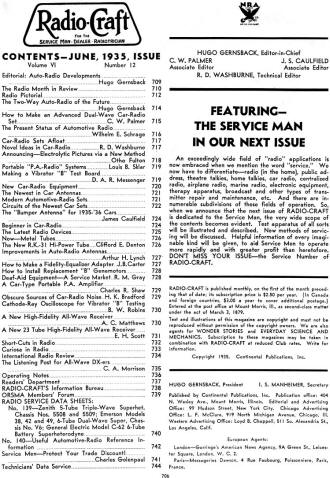 June 1935 Radio Craft Table of Contents - RF Cafe