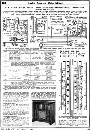 RCA Victor Model VHR-307 Home Recording - Phono-Radio Combination (Chassis No. RC-555) Radio Service Data Sheet (p2), May 1941 Radio-Craft - RF Cafe