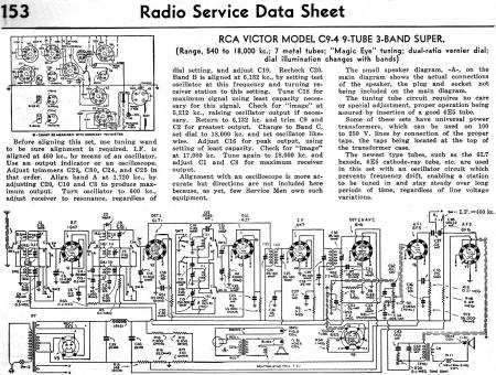 RCA Victor Model C9-4 9-Tube 3-Band Super. Radio Service Data Sheet, January 1936 Radio-Craft - RF Cafe
