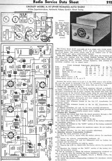 Crosley Model A-157 (River Roamio) Auto Radio Radio Service Data Sheet, October 1937 Radio-Craft - RF Cafe