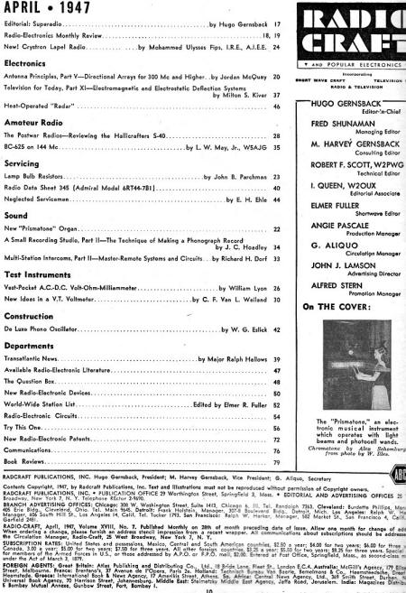 April 1947 Radio Craft Table of Contents - RF Cafe