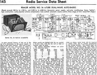 Remler Model No. 36 6-Tube Dual-Wave Auto-Radio Radio Service Data Sheet, September 1935 Radio-Craft - RF Cafe