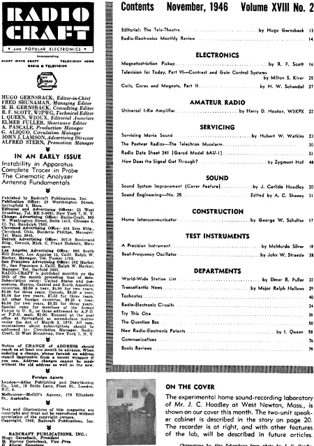 November 1946 Radio Craft Table of Contents - RF Cafe