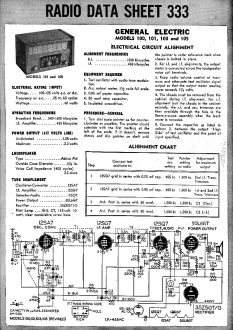 Radio Data Sheet 333 General Electric Models 100, 101, 103 and 105, March 1946 Radio-Craft - RF Cafe