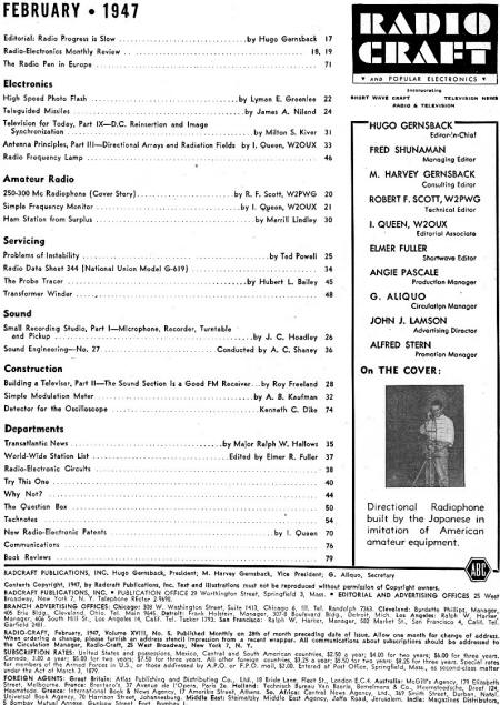 February 1947 Radio Craft Table of Contents - RF Cafe