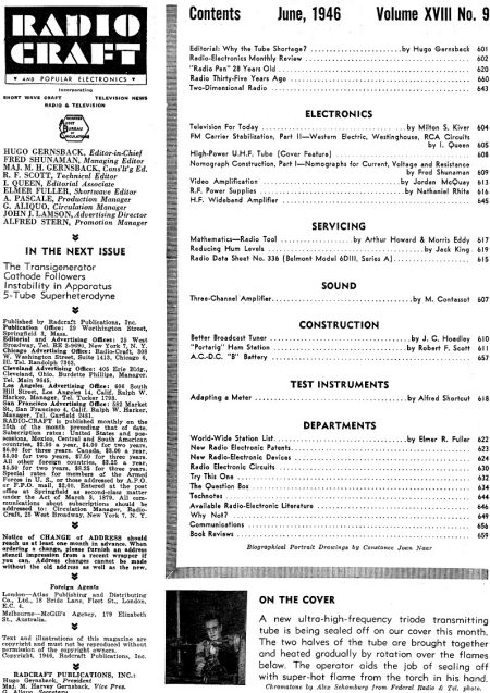 June 1946 Radio Craft Table of Contents - RF Cafe