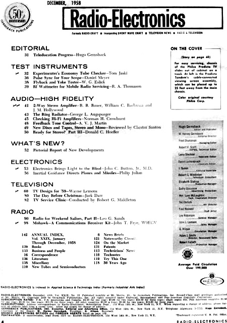 December 1958 Radio-Electronics Table of Contents - RF Cafe
