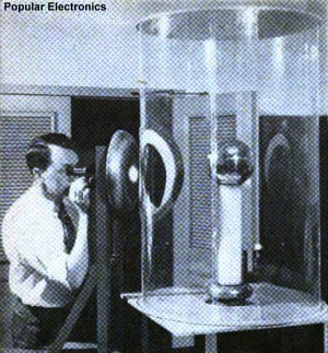 Dr. Ernest G. Linder with atomic generator - RF Cafe