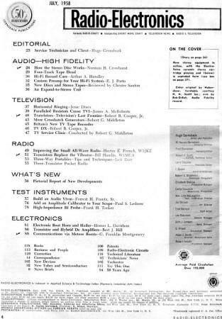 July 1958 Radio-Electronics Table of Contents - RF Cafe