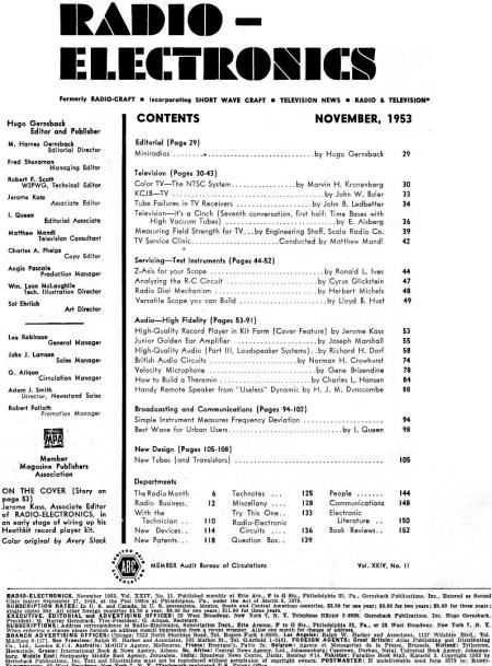 November 1953 Radio-Electronics Table of Contents - RF Cafe