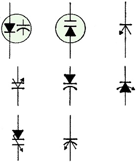 Voltage-variable capacitor schematic symbols - RF Cafe