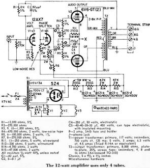 12-watt vacuum tube amplifier schematic - RF Cafe