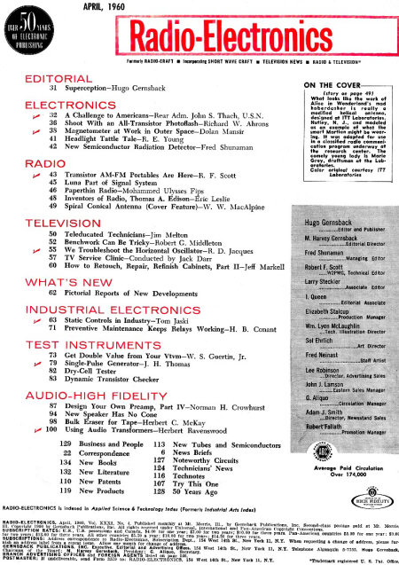 April 1960 Radio-Electronics Table of Contents - RF Cafe