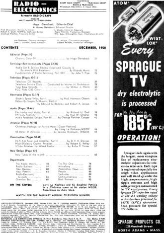 December 1950 Radio-Electronics Table of Contents - RF Cafe
