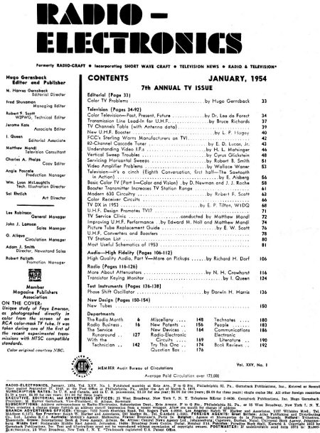 January 1954 Radio-Electronics Table of Contents - RF Cafe