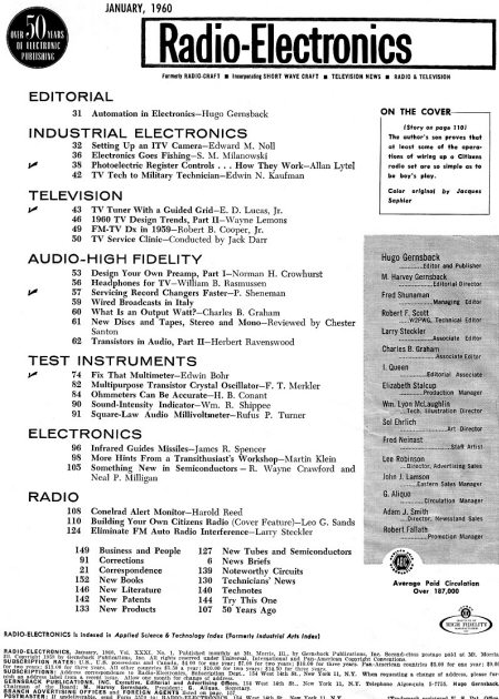 January 1960 Radio-Electronics Table of Contents - RF Cafe