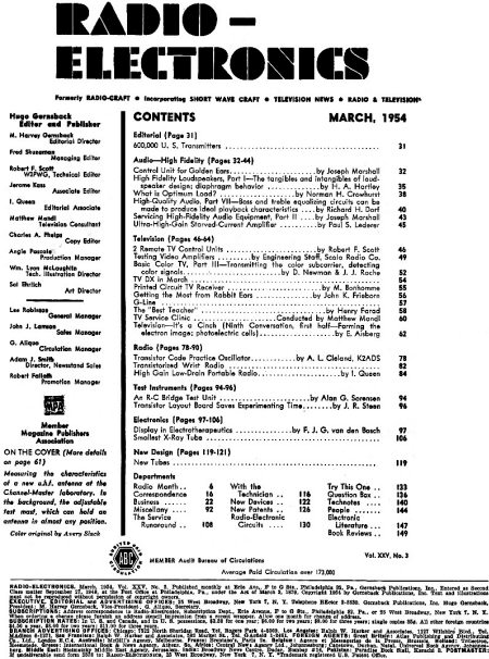 March 1954 Radio-Electronics Table of Contents - RF Cafe