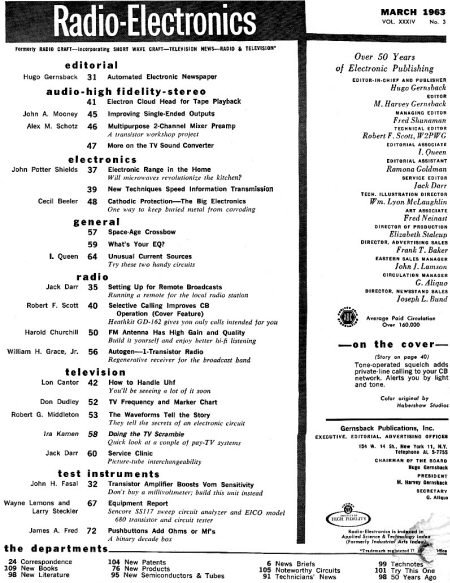 March 1963 Radio-Electronics Table of Contents - RF Cafe