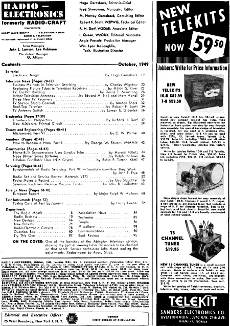 October 1949  Radio-Electronics Table of Contents - RF Cafe