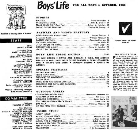 Boys' Life October 1952 Table of Contents - RF Cafe