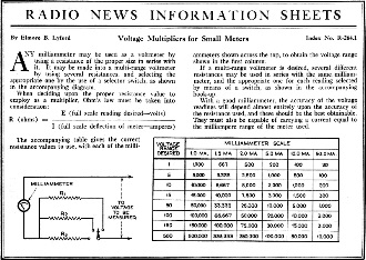 Radio News Information Sheets, Voltage Multipliers for Small Meters - RF Cafe