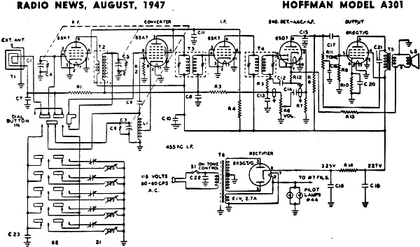 Hoffman Model A301 Schematic, August 1947 Radio News - RF Cafe