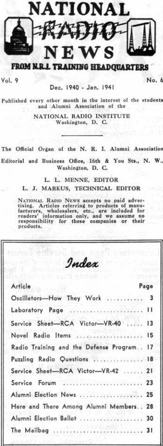 December 1940 / January 1941 National Radio News Table of Contents - RF Cafe