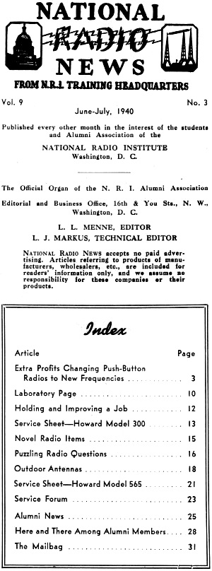 June/July 1940 National Radio News Table of Contents - RF Cafe
