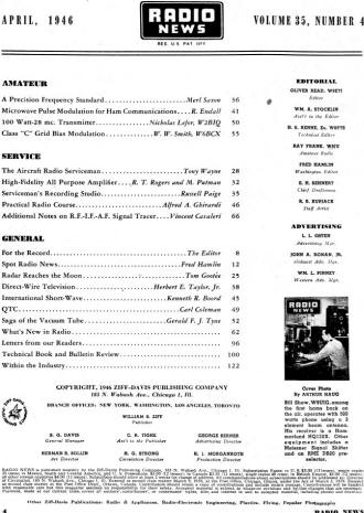 April 1946 Radio & Television News Table of Contents - RF Cafe