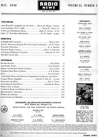 May 1946 Radio News Table of Contents - RF Cafe
