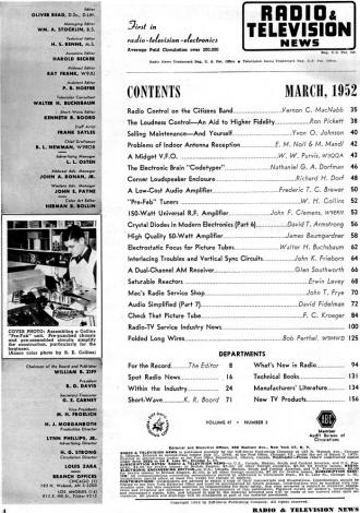 March 1952 Radio & Television News Table of Contents - RF Cafe