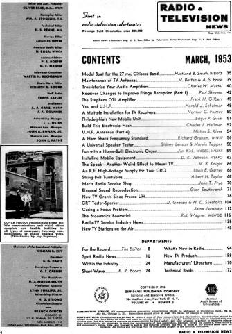 March 1953 Radio & Television News Table of Contents - RF Cafe