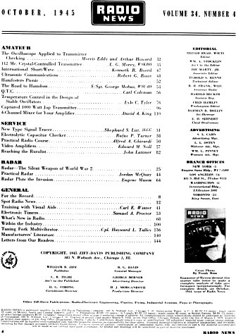 October 1945 Radio & Television News Table of Contents - RF Cafe