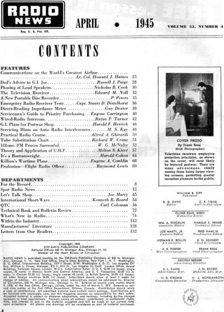 April 1945 Radio & Television News Table of Contents - RF Cafe