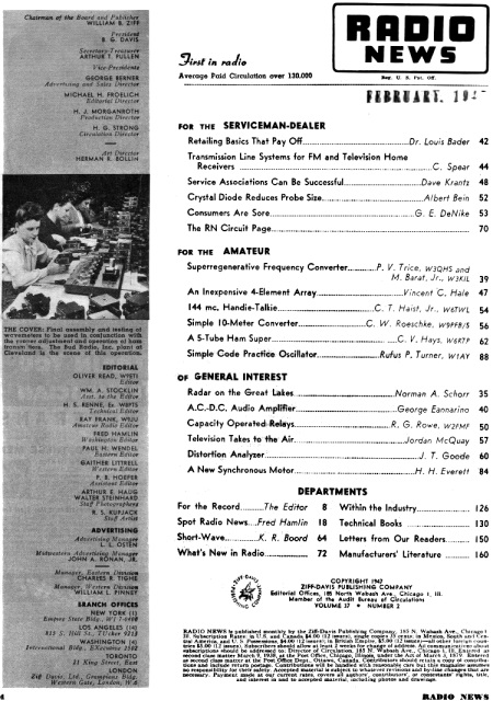 February 1947 Radio News Table of Contents - RF Cafe
