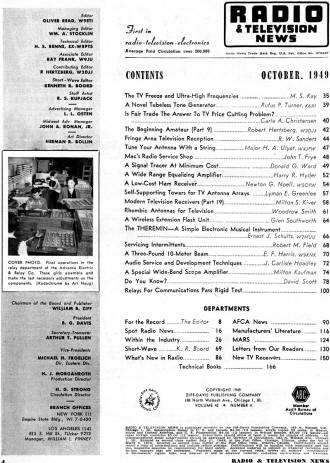 October 1949 Radio & Television News Table of Contents - RF Cafe