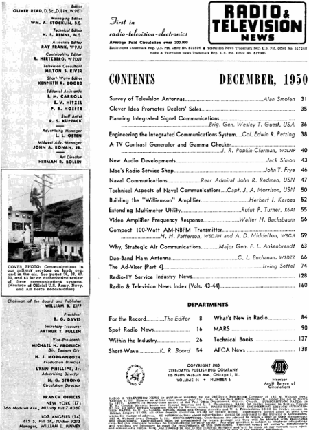 December 1950 Radio & Television News Table of Contents - RF Cafe
