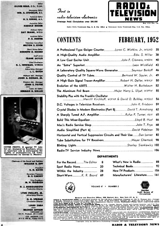 Radio & Television News Table of Contents, February 1952 - RF Cafe
