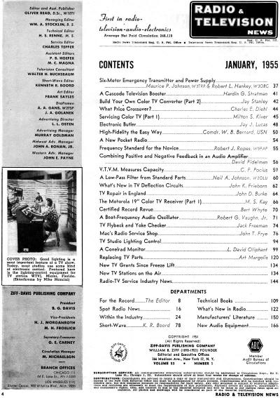 January 1955 Radio & Television News Table of Contents - RF Cafe