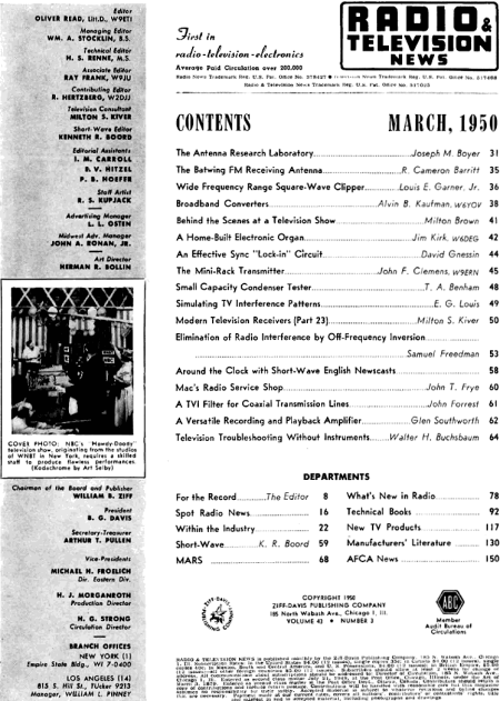 March 1950 Radio & Television News Table of Contents - RF Cafe