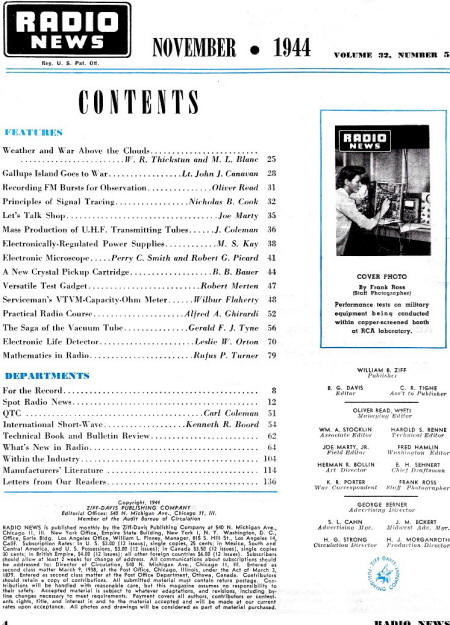 November 1944 Radio News Table of Contents - RF Cafe
