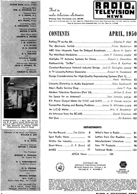 April 1950 Radio & Television News Table of Contents - RF Cafe