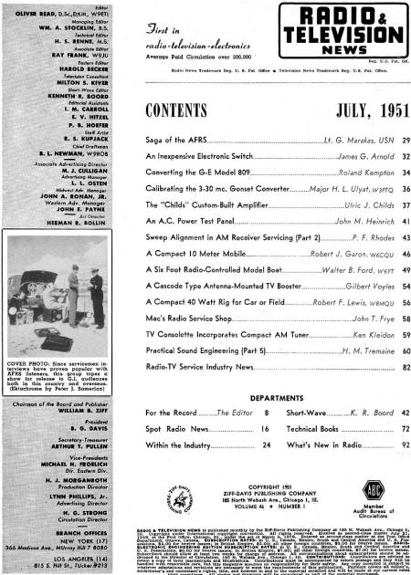 July 1951 Radio & Television News Table of Contents - RF Cafe