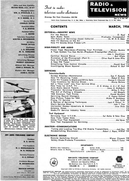 March 1956 Radio & TV News Table of Contents - RF Cafe