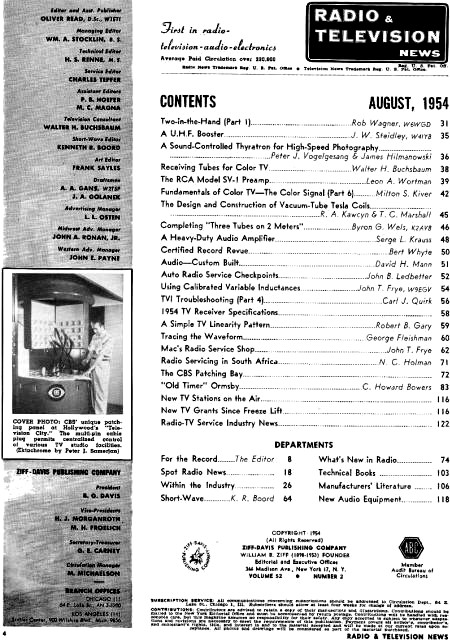 August 1954 Radio & Television News Table of Contents - RF Cafe
