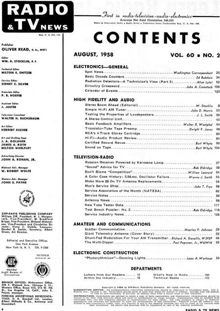 August 1958 Radio & TV News Table of Contents - RF Cafe