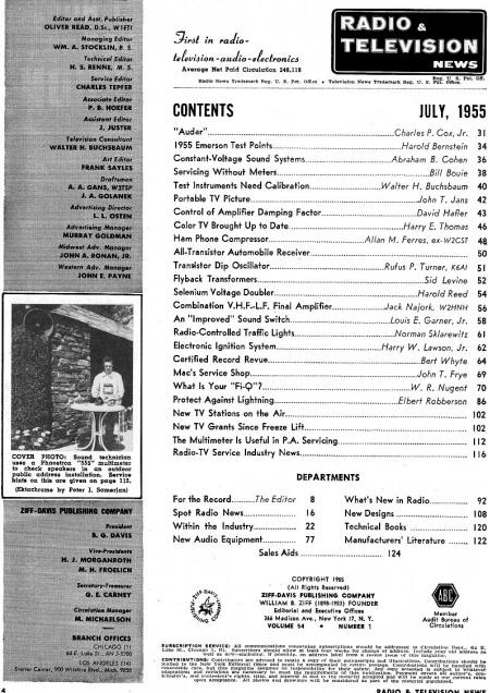 July 1955 Radio & Television News Table of Contents - RF Cafe