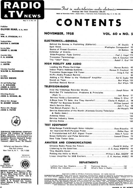 November 1958 Radio & TV News Table of Contents - RF Cafe