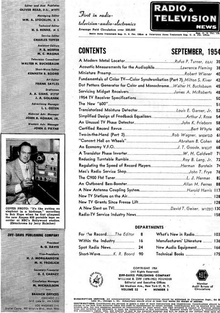 September 1954 Radio & Television News Table of Contents - RF Cafe