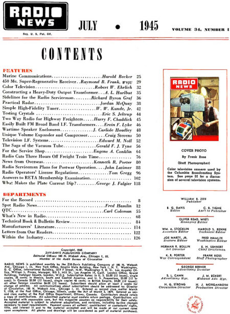 July 1945 Radio News Table of Contents - RF Cafe